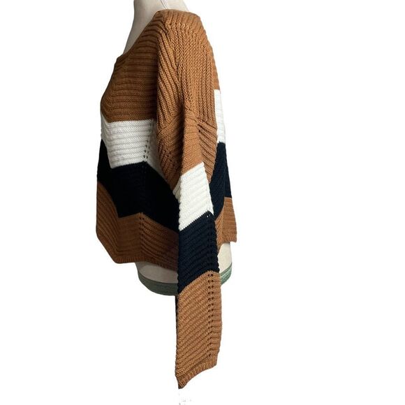NWT no Comment long Sleeve lace Up Back Brown Black White Striped Sweater size L - Picture 8 of 14